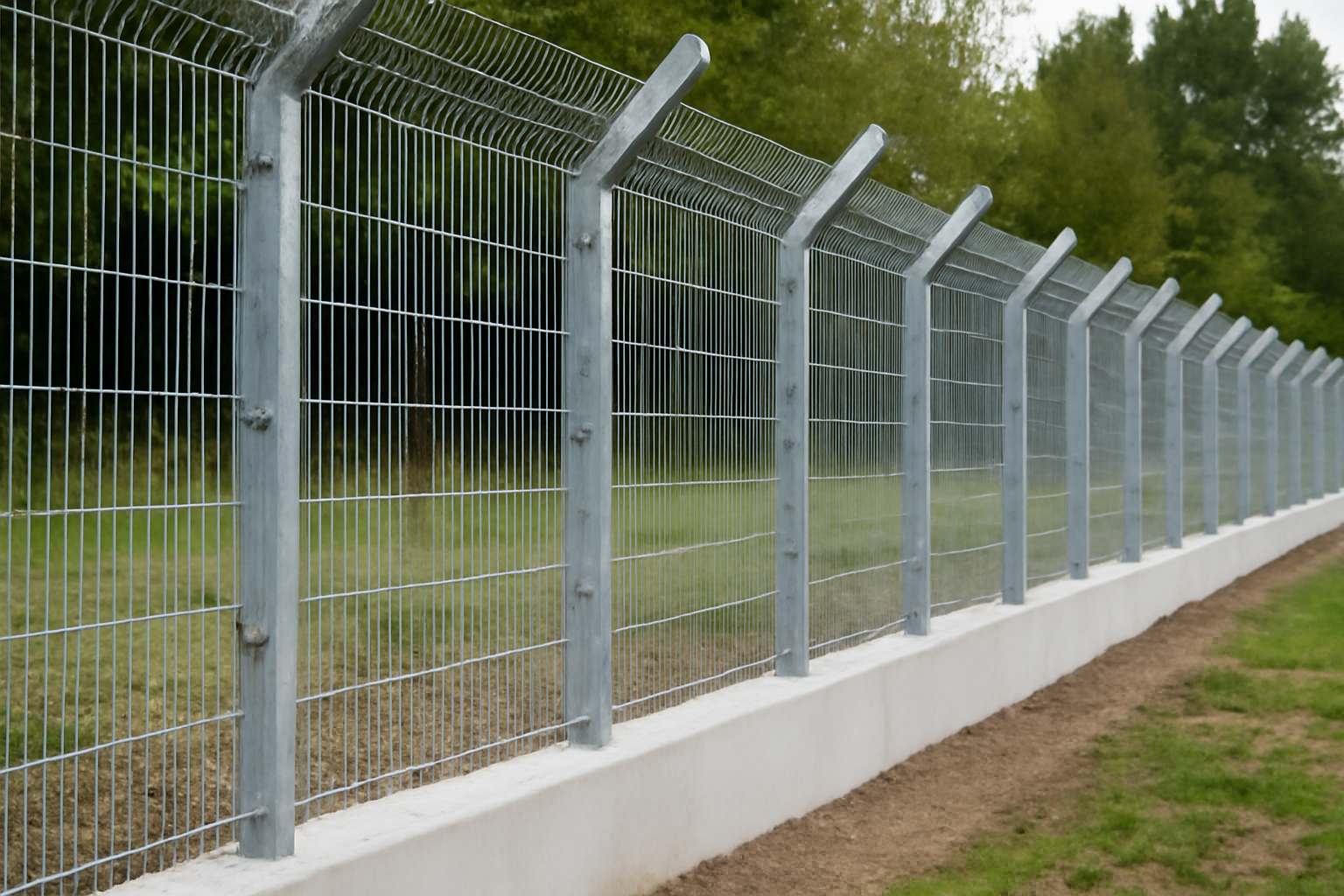 High Cranked Fencing Post on concrete base